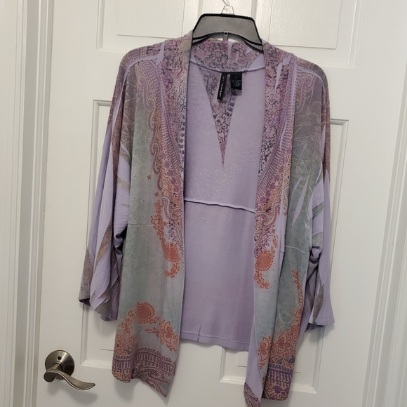 St. TROPEZ WEST Lavender Lightweight Open Front Cardigan Size XL, Boho, Colorful - Picture 9 of 10